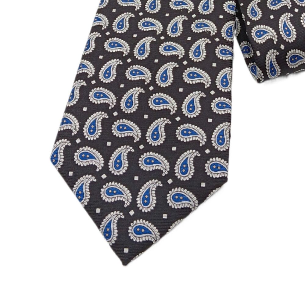 Axe Mod Paris Silk Tie Mens 62” Black Gray Blue Paisley Designer Classic New